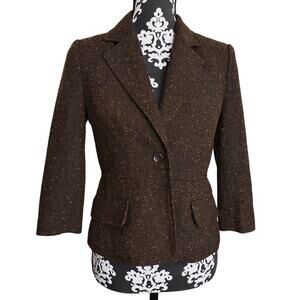 Vintage Y2k Daisy Fuentes Preppy Career 1 Button Tweed 3 Qtr Sleeve Blazer - 6P